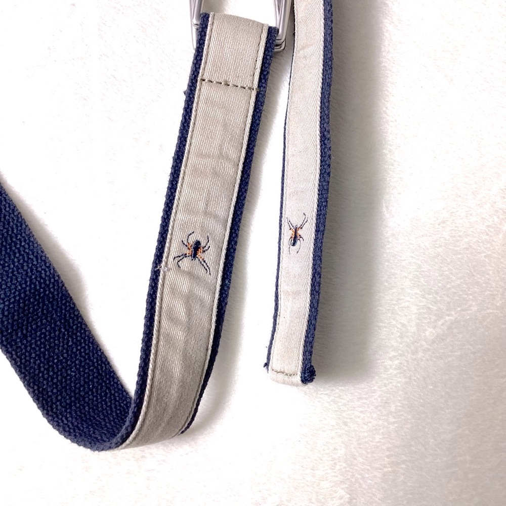 Lands End Boys Icon Belt Khaki Spider Bug Blue Beige Medium Woven Canvas Youth